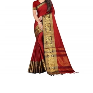 Women's Banarasi Cotton Silk Saree With Un-stitched Blouse a450 - Picture 1 of 4