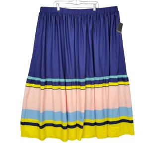 NWT ELOQUII Blue Striped Flowy Midi Elastic Waist Pull On Skirt SIZE 26 28 - Picture 1 of 8