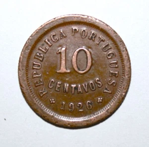 S10 - Portugal 10 Centavos 1926 Extremely Fine Copper Coin - Lady Liberty - Picture 1 of 2