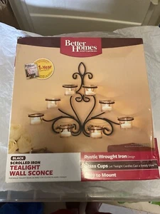 Better Homes & Gardens Tealight Wall Sconce Rustic WroughtIron Glass Black - Picture 1 of 7