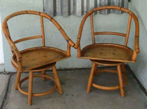 Vintage Pair Of Sturdy Rattan Low Back Swivel Chairs Cover