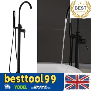 Grifo mezclador de ducha de relleno de bañera de pie independiente negro para montaje en piso - Imagen 1 de 13