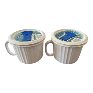 Corning Ware Pop-Ins French White 20 Oz Soup Mug with Vented Lid Set of Two - Picture 1 of 6