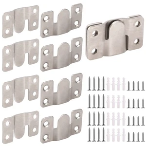 4 Pairs Interlocking Flush Mount Bracket Picture Hanging Hooks Stainless Stee - Picture 1 of 7
