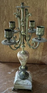 VTG Heavy Brass Marble Footed Taper Candelabra 4 Arm Bailey Banks & Biddle - Picture 1 of 7
