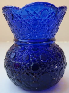 Vintage Cobalt Blue Glass Toothpick Holder Embossed Dot Design Scalloped Edge - Picture 1 of 8