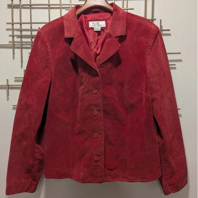 Винтажный Andrea Viccaro красный замши кожаный блейзер куртка женщин Sz XL кнопка спереди - Изображение 1 из 4