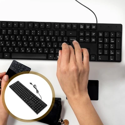USB Wired Keyboard Full Size Russian Letter Keyboard for Working Gaming - Image 1 of 4