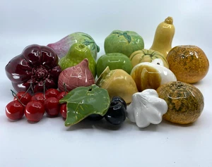 Vintage Ceramic Fruit Vegetable Lot x 15 Hand Made Painted Glazed Decor Altar - Picture 1 of 24