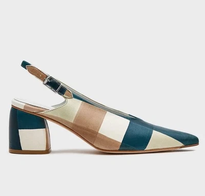 Miista Longon Beige y Verde Plad Cuero Eslinga Trasera Bloque Tacón US 8.5, EU40 Foto 1 de 4