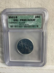 2001-S Silver Vermont State Quarter - ICG PR69DCAM - Picture 1 of 2
