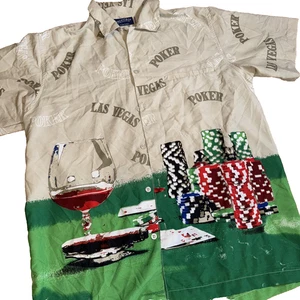 (172)Pacific & Co Button Up Shirt Men’s Am Vegas Poker Camp Collar Short Sleeve - Picture 1 of 9