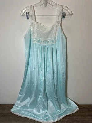 Vintage Nylon Gilead Nightgown Size 36 Large Lacy Detail Midi Blue - Image 1 of 4