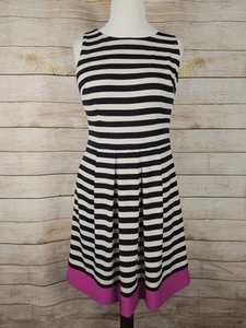 Vestido Joseph Ribkoff Beige Negro Rosa Rayas con Bolsillos Talla 12 - Imagen 1 de 4