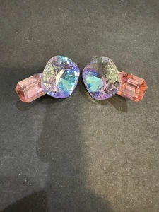 Vintage wunderschöne Statement-Ohrclips rosa & lila Glas - Bild 1 von 6