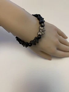 Bracciale elastico ossidiana lucido argento regalo 13mm 7,5” forma fiocco bellissimo regalo - Foto 1 di 6
