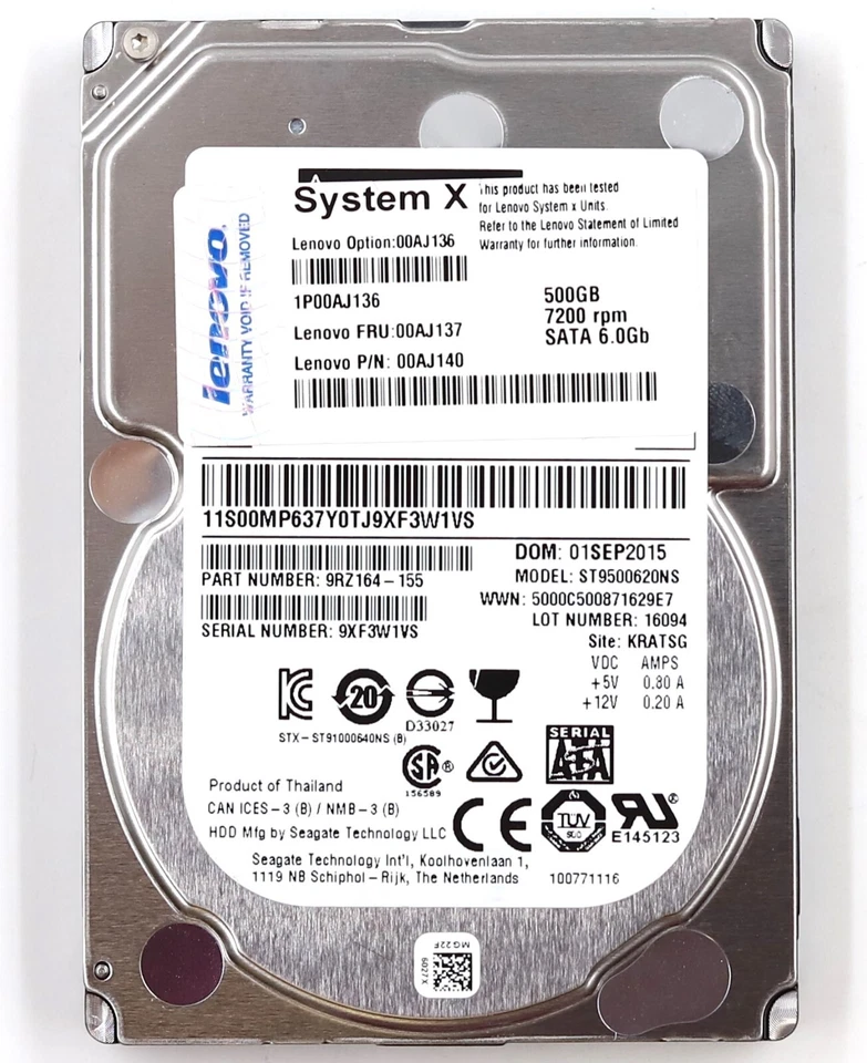 Lenovo ST9500620NS 500GB 2.5" 6Gb/s 7.2K RPM SATA Hard Drive P/N: 00AJ140 Tested - Image 1 of 3