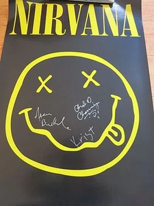 NIRVANA SIGNED POSTER BY 3 COA + PROOF! KRIST NOVOSELIC CHAD CHANNING AARON - Picture 1 of 5