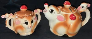 VINTAGE! CERAMIC CHRISTMAS ‘RUDOLPH REINDEER’ - TEA POT & SUGAR BOWL - Picture 1 of 17