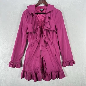 Vintage Bebe Jacket Womens M Pink Ruffle Trench Satin Lined Y2K Glam Barbiecore - Picture 1 of 12