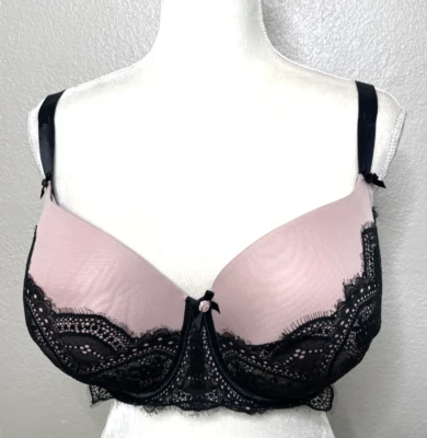 Sutiã Cacique Tamanho 42 DDD Boost Balconette Rosa Preto Renda Underwire F Lane Bryant - Imagem 1 de 4