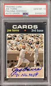 Joe Torre Signed 1971 Topps #370 Card Cardinals NL MVP Inscr PSA/DNA Auto Gem 10 - Picture 1 of 2