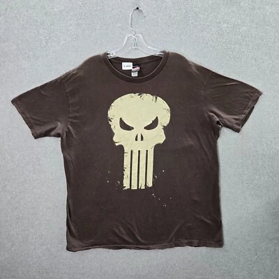 VINTAGE Marvel x Mad Engine Men Shirt 2XL Brown Punisher Skull Logo Graphic Y2K - Image 1 of 4
