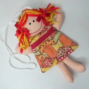 Vintage Girl Doll Purse Zippered Yarn Hair Shoulder Pouch Plush Retro 10.5in - Picture 1 of 10