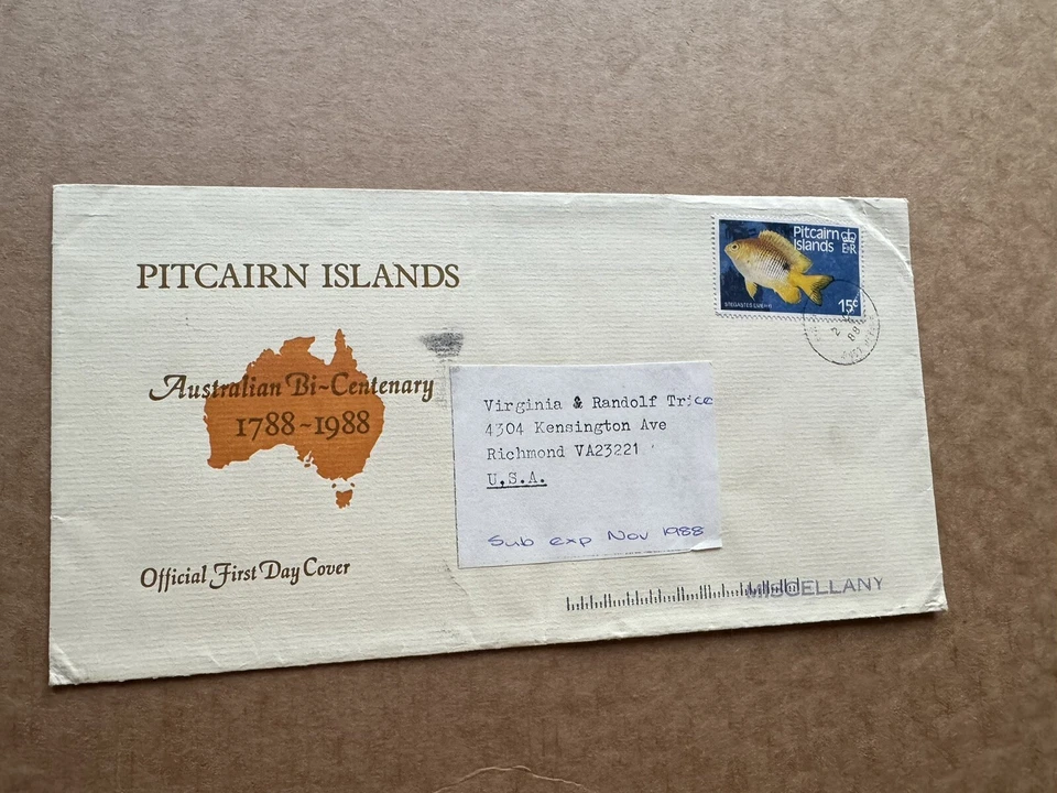 Pitcairn Islands 1988 Cover (81) Australian Bicentenary +Map Cachet +Fish 15C - Image 1 of 1