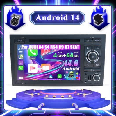  Android 14.0 Per AUDI A4 S4 RS4 B9 B7 SEAT Autoradio GPS Navigatore DAB+ DVD/CD - Immagine 1 di 4