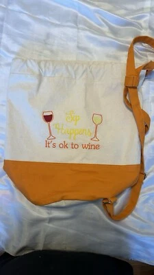 HYP Canvas  Backpack “Sip Happens It’s Okay To Wine” Cream Orange - Image 1 of 4