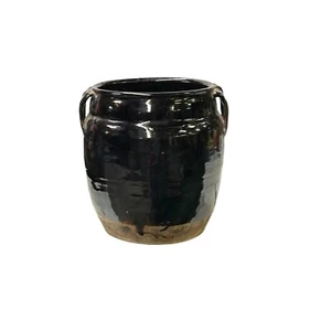 Vintage Earthy Dark Brown Black Village Rural Pottery Ceramic Pot Vase JK239 - Picture 1 of 6