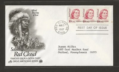 1987 US 10c Red Cloud Oglala Sioux Chief Great Americans Series FDC Scott #2175 - Image 1 of 2