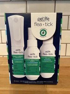 NEW PET LIFE FLEA + TICK ESSENTIAL OILS 3 STEP PREVENTION KIT SPRAY SHAMPOO DOGS - Picture 1 of 5