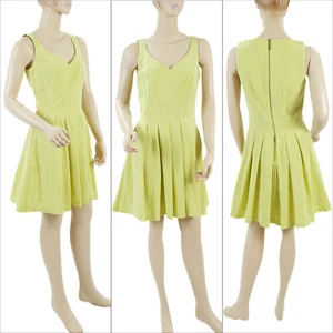 CUE Women's Fit & Flare Dress Cotton Blend Chartreuse Size 8 Pre Owned EUC - Picture 1 of 12