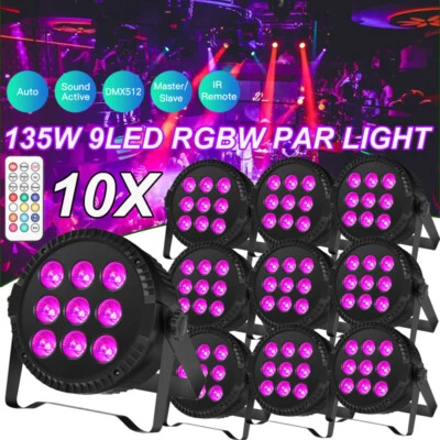 135W 9LED Par Can Light RGBW Beam Stage Lighting DMX DJ Disco Uplight Party - Image 1 of 4