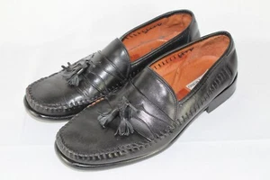 San Remo Black Leather Moc Toe Tassel Loafers Men's Size 10 - Picture 1 of 8