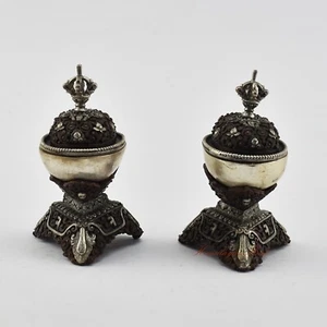 Fine Quality Buddhist Tibetan Ritual Copper Kapala Set Shrine Altar Monastery - Picture 1 of 6