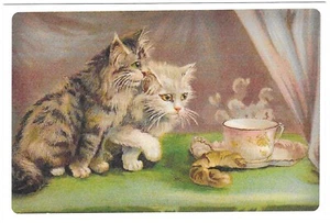 Antigua taza de té vintage de gatos gatitos con textura RETRO NUEVA REIMPRESIÓN - Imagen 1 de 2