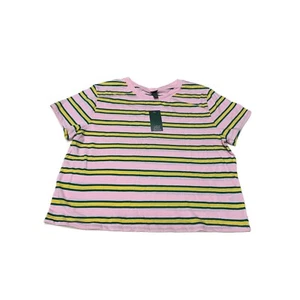 NWT Wild Fable Womens Pink Green Yellow Striped Crop Tee Shirt Large - Picture 1 of 3