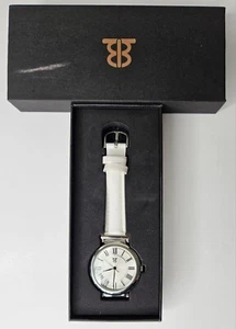 NIB by BTB Quartz Watch Black Roman Numerals, White Face & Band, Silver Toned - Picture 1 of 16