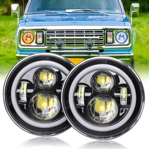 2pc 7 Inch Round LED Headlight H4 Hi/Lo Beam Black For Dodge D100 D150 D200 D300 - Picture 1 of 19