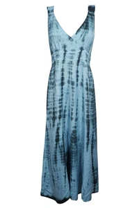 Boho Gypsy Hippy BLUE Tie Dye Sundress Sleeveless Beach Comfy Resort Dresses XS