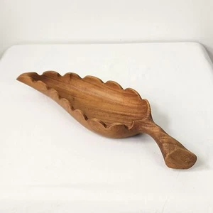 Hand Carved Wooden Leaf Shaped Tray Coffee Table Catch All Boho Chic - Picture 1 of 10