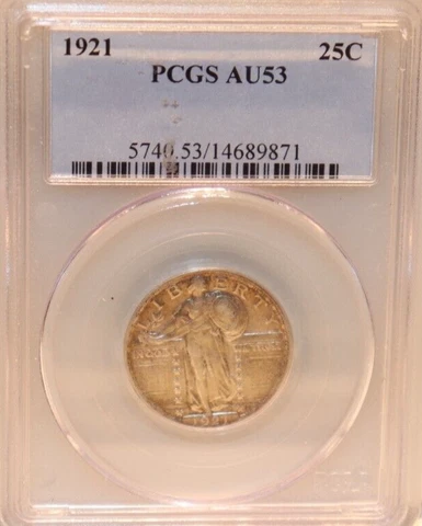 1921 US Standing Liberty Quarter 25c PCGS AU53 Cover
