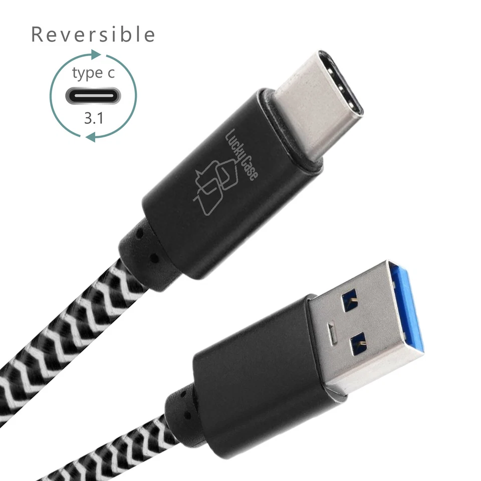 2 x USB Typ C Nylon-Kabel Highspeed Ladekabel Datenkabel, 2m schwarz (2er Pack) - Bild 1 von 4