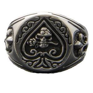 Anello Skull Ace of Picche .925 Argento Sterling Metallo Biker Gotico Punk. - Foto 1 di 4