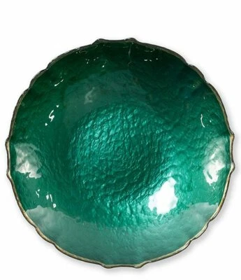 Cuenco mediano de vidrio pastel Vietri Viva verde esmeralda con borde dorado VPAS-5231E NUEVO Foto 1 de 2