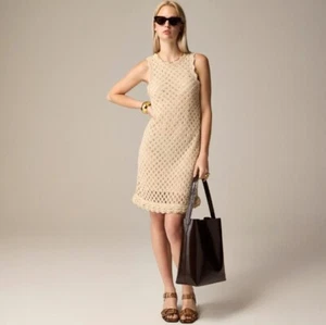 J. Crew Sweater Dress Womens M Toasted Cream Pointelle Sleeveless Crochet Boho - Picture 1 of 14