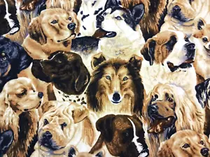Vtg Cotton Flannel Fabric Remnant All Kinds of Dogs Collie Boxer David Textiles - Picture 1 of 17